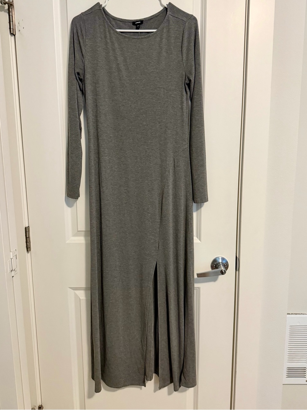 Express Long Sleeve Grey Maxi Dress with Front Slit
